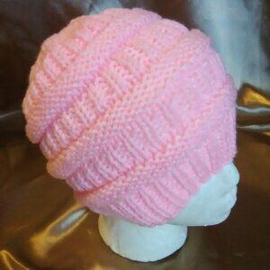 Handmade pink knitted beanie